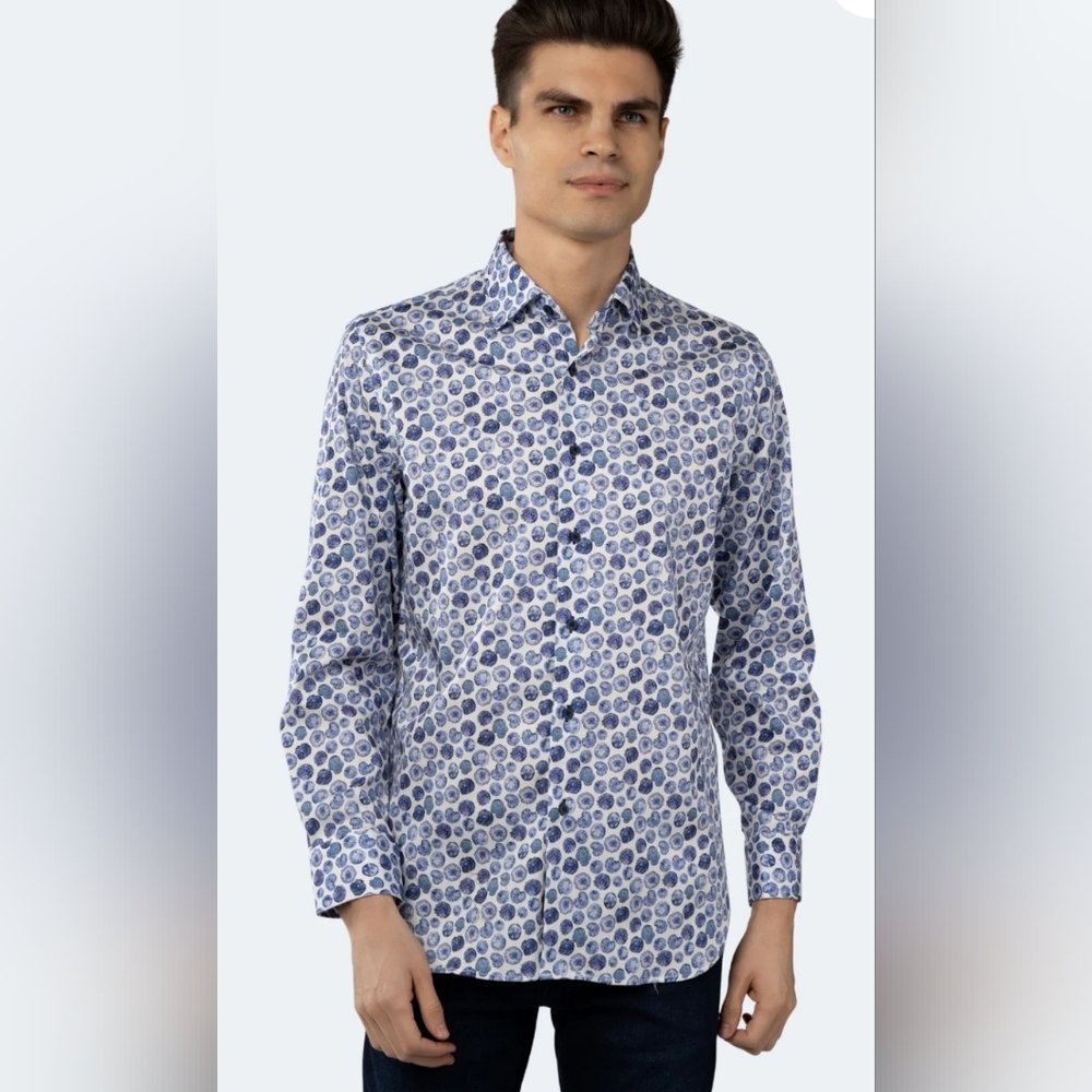 Luchiano Visconti White with Blue Bark Circular Shirt